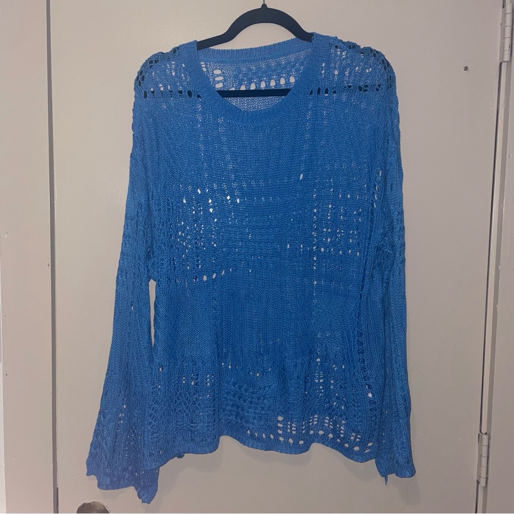 Blue Crochet Knit Sweater